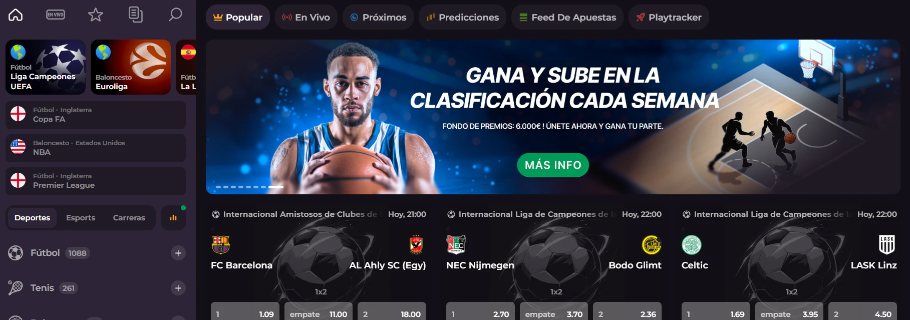 Opciones de apuestas en deportes y eSports dentro de RockySpin Casino